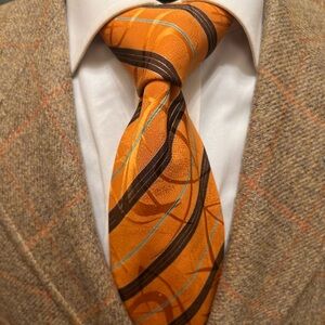Brioni Orange Tie with Brown Stripes